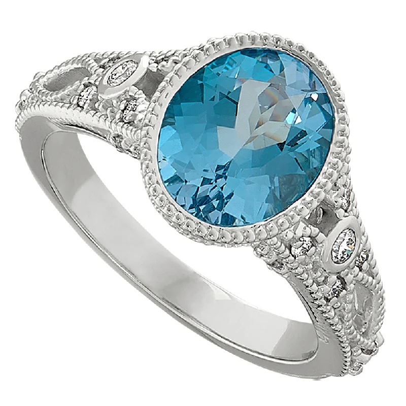 Vintage Blue Topaz and Diamond Ring