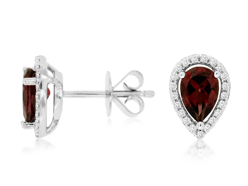 Pear Shaped Rhodolite Garnet and Diamond Halo Earrings