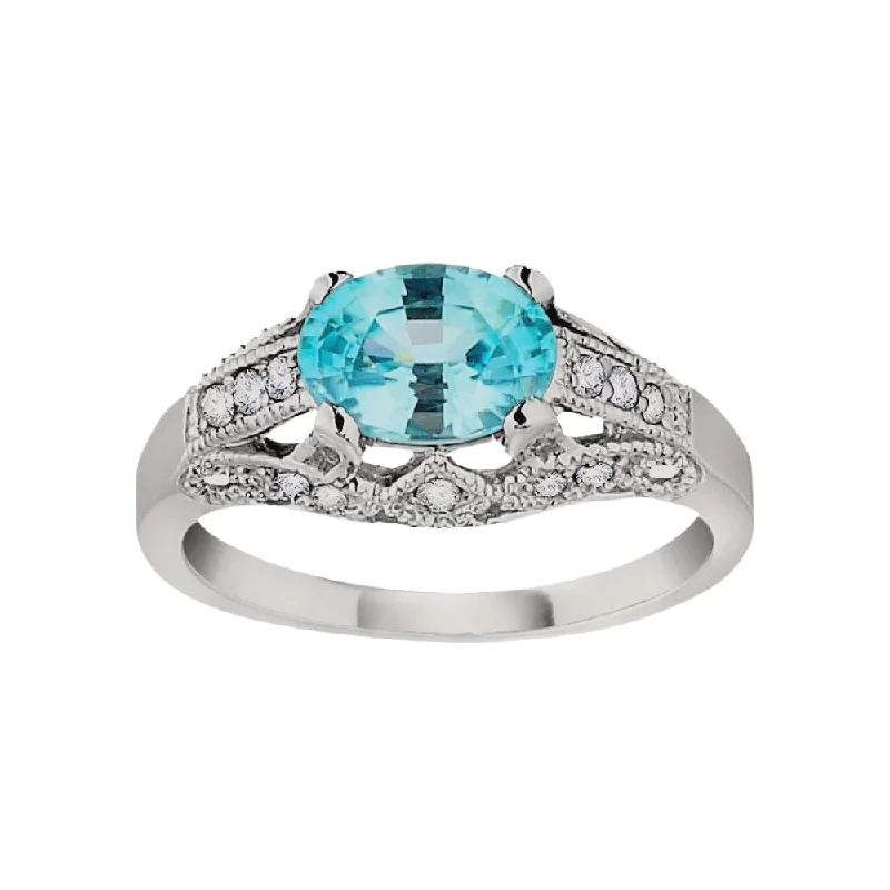 Antique Blue Zircon and Diamond Ring