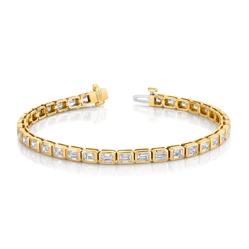 Emerald Cut Diamond Bezel Set Straight Line Bracelet