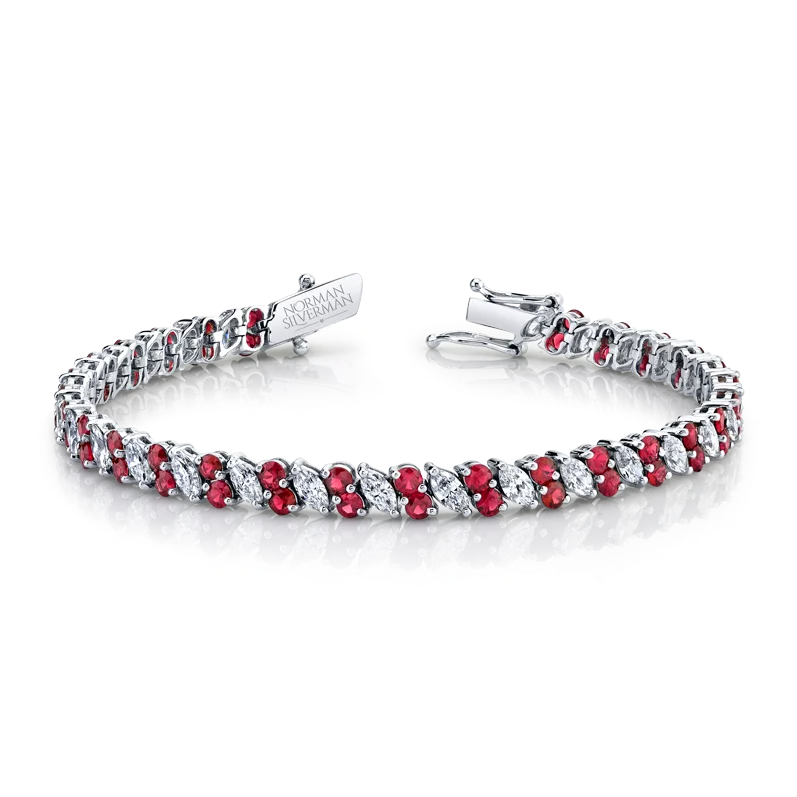 DIAMOND MARQUISE AND ROUND RUBY LINE BRACELET