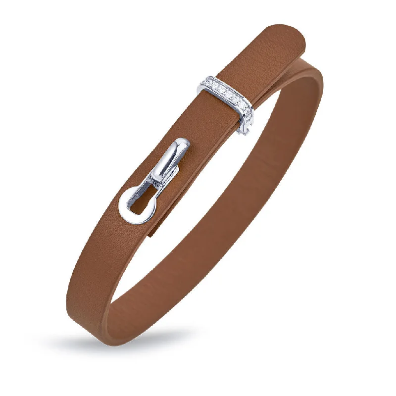 Revolution Brown Leather 18K Whitegold Bracelet w. Diamonds