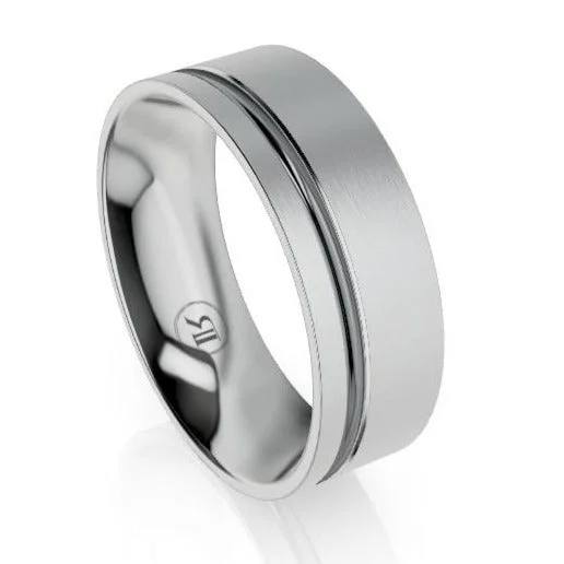 Offset Gold Wedding Ring with Tantalum Stripe