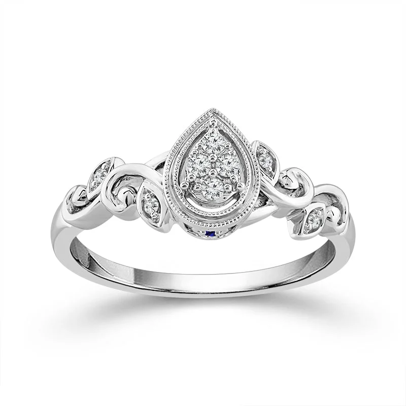 Sterling Silver 1/10 Carat Pear Shaped Diamond Promise Ring