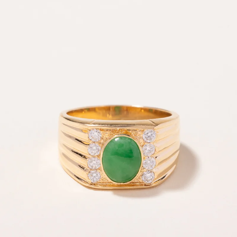 18k Yellow Gold Jade and Diamond Ring | 9.00x7.30x2.30mm, 0.46ctw | SZ 9.75