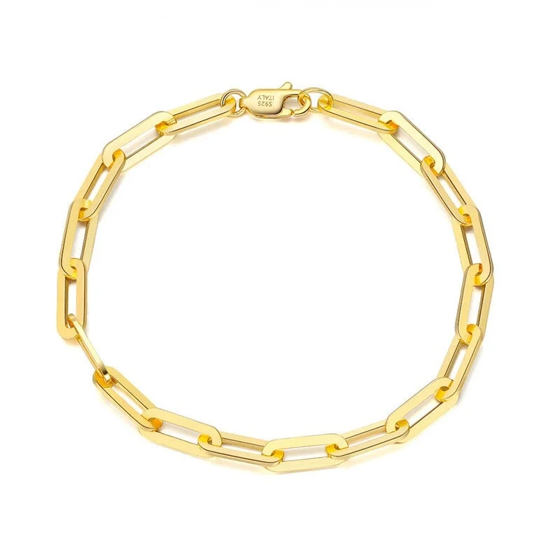 S925 Italy Silver Paper Clip Bracelet in 14K Gold Vermeil - 5mm