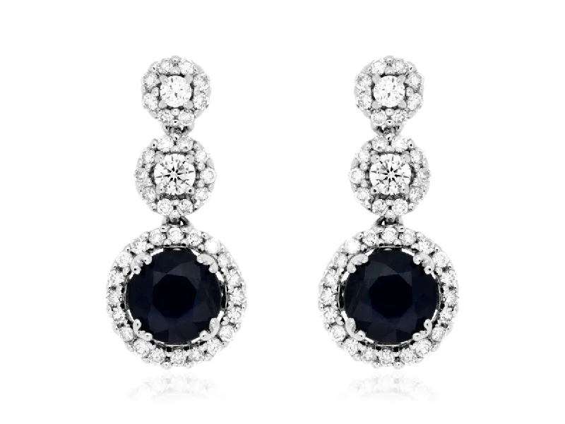 Sapphire and Diamond Three Stone Drop Earrings