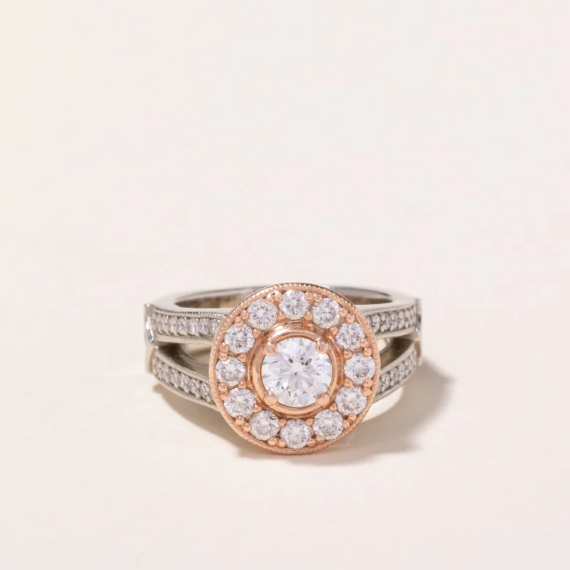 14k White & Rose Gold Diamond Ring | 1.47ctw | SZ 6