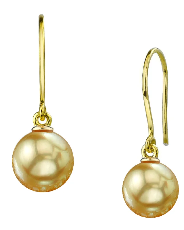 Golden South Sea Pearl Shepherd Hook Dangle Earrings