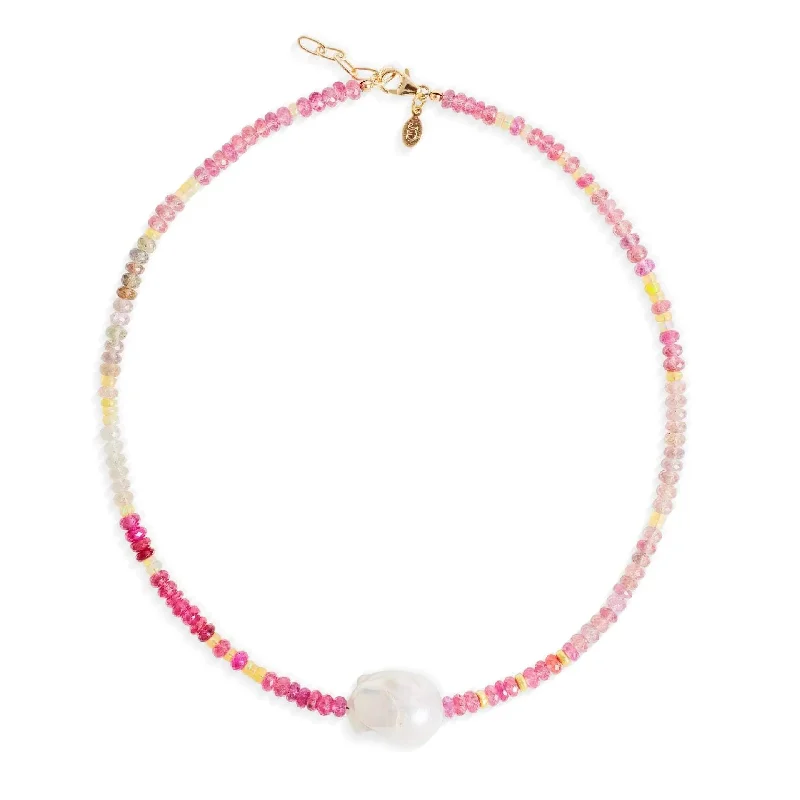 Raspberry Sherbert Gold Baroque Pearl Necklace