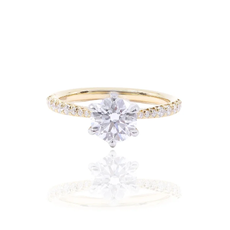 18K YELLOW GOLD 1.16CT ROUND DIAMOND ENGAGEMENT RING WITH DIAMOND ACCENTS 0.20CTW