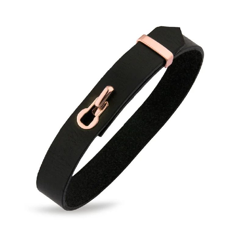 Revolution Black Leather 18K Rosegold Bracelet