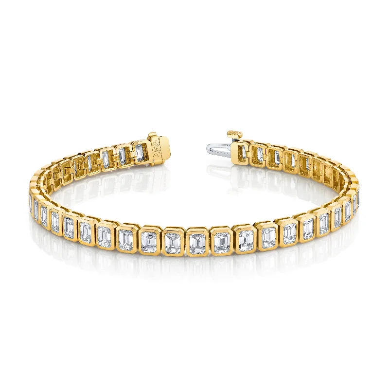 Emerald Cut Diamond Bezel Set Straight Line Bracelet