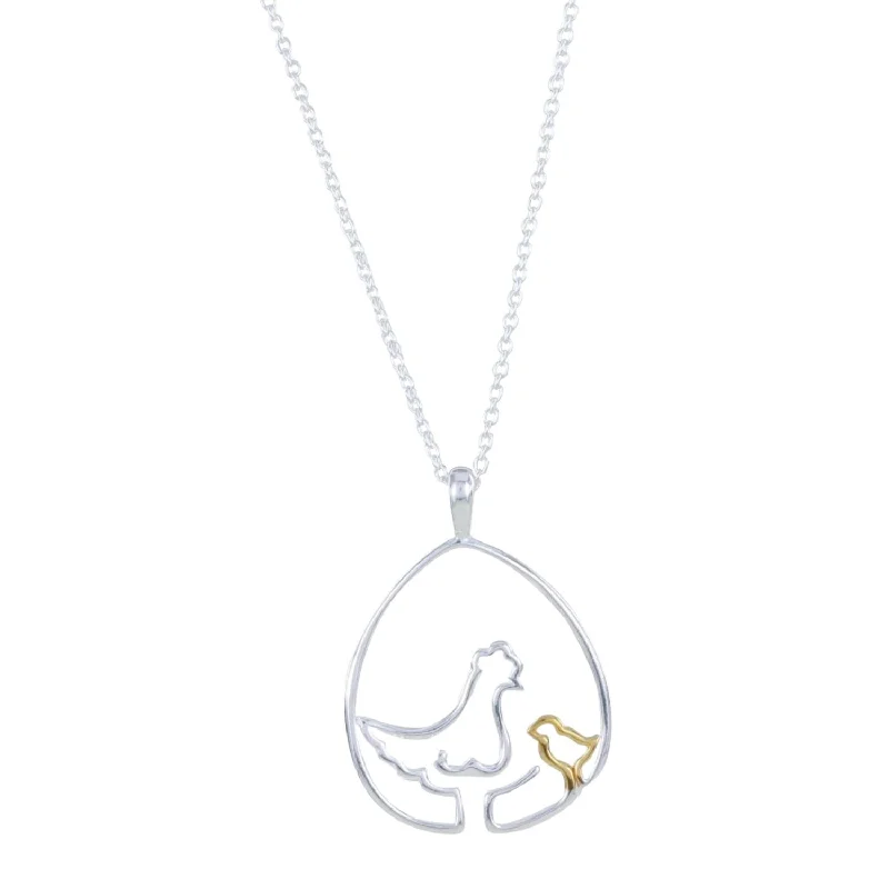 Chicken and Chick Sterling Silver Necklace