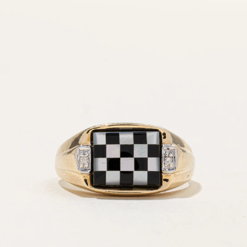 Onyx & Mother Of Pearl Checkerboard Ring | 1.50ctw, 0.01ctw | SZ 9.75 |