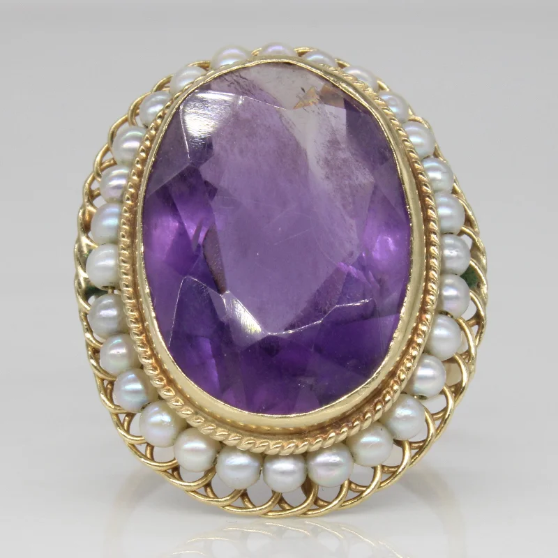 Vintage Amethyst & Pearl Cocktail Ring | 10.00ct | SZ 7.5 |