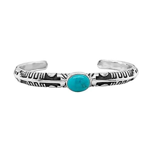 Genuine Sleeping Beauty Turquoise Cuff Bracelet, Sterling Silver, Authentic Native American USA Handmade, Size Women's Medium