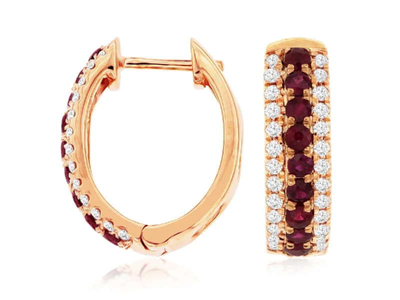 Round Ruby and Diamond Hoop Earrings