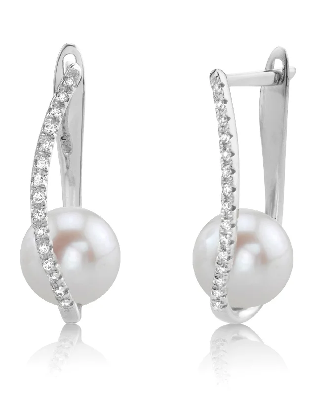 Freshwater Pearl & Diamond Eliza Drop Earrings