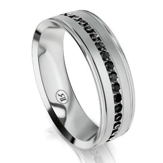 The Edison White Gold Black Diamond Mens Wedding Ring