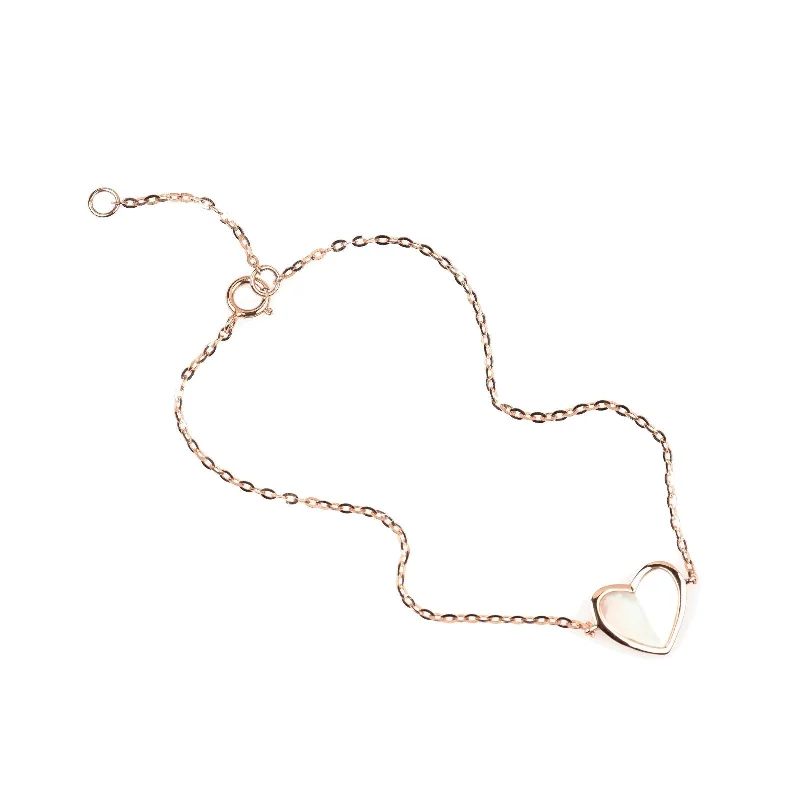 Mother of Pearl Heart Station Bracelet  Bezel