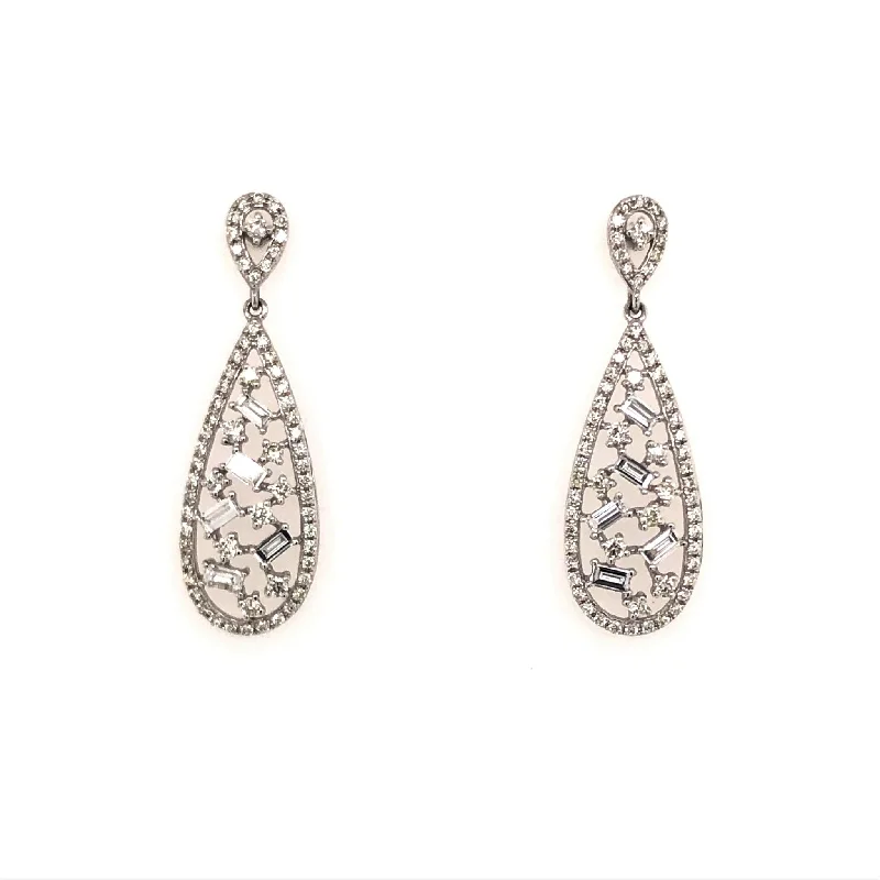 Baguette and Round Diamond Dangle Earrings