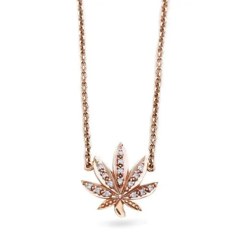 14k Gold Pot Leaf Necklace