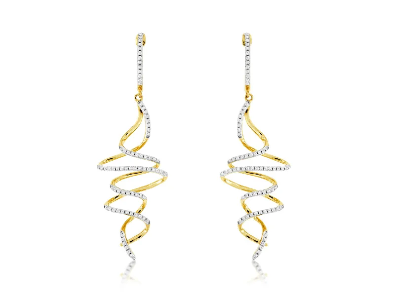 Multi Swirl Diamond and Yellow Gold Dangle Earrings