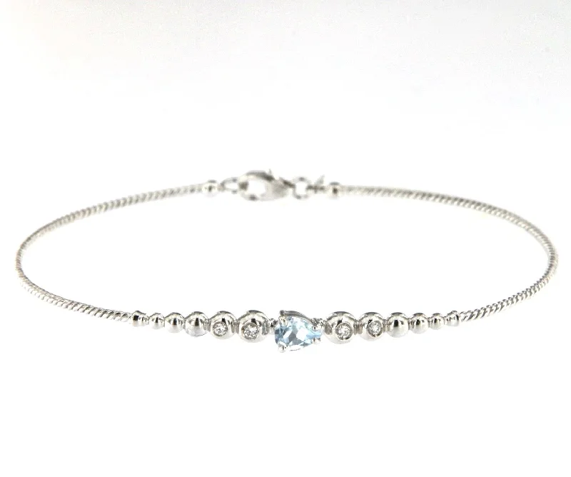 Bubble 18K White Gold Bracelet w. Diamonds & Light Blue Aquamarine