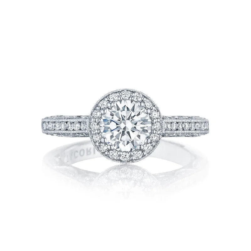 18K White Gold Tacori Diamond Halo Semi-Mount Engagement Ring with Milgrain Detail (Setting Only)