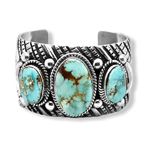 Genuine Damele Turquoise Cuff Bracelet, Sterling Silver, Authentic Navajo Native American USA Handmade, Artist Signed, One of a Kind, Size Women's Large