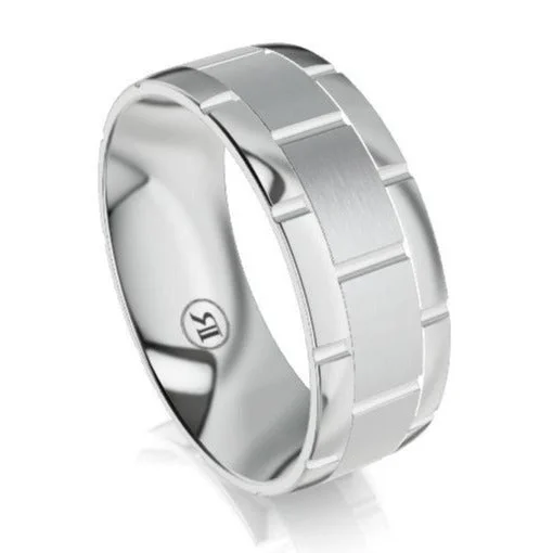 The Bristol Vertical Step Grooves Brushed Centre Platinum Wedding Ring