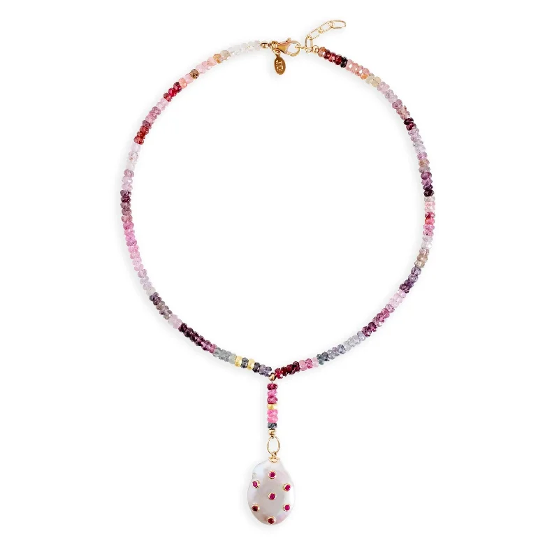 Sangria Ombre Spinel Ruby Pearl Drop Necklace