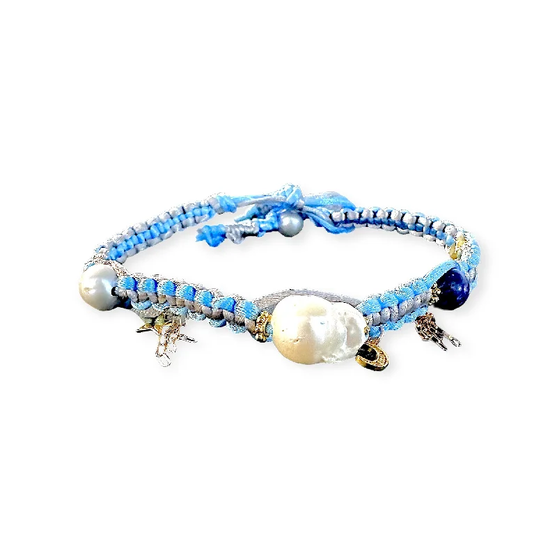 Summer Dream Sky Baroque Pearl Lucky Charm Gold Chain Rocker Silk Choker