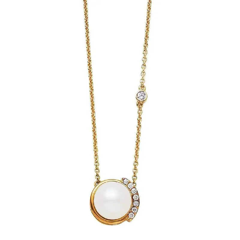 Gold Floating Diamond Pearl Pendant Necklace