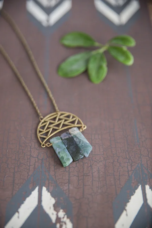 Moss Agate Crescent  Necklace