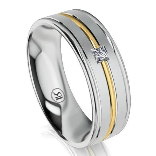 The Barrington Two Tone White Gold Edge Diamond Mens Wedding Ring