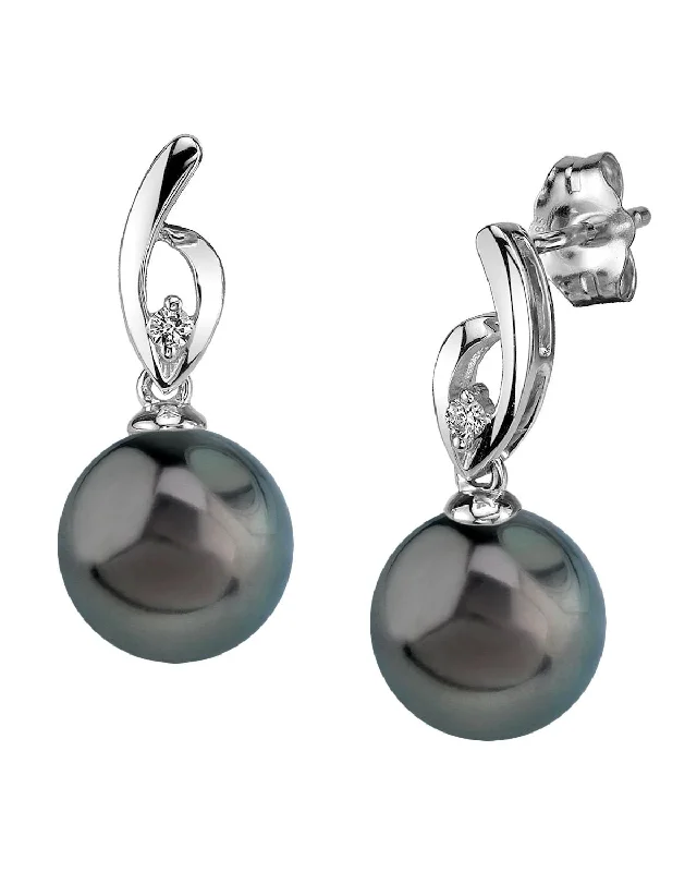 Black Tahitian Pearl & Diamond Asterie Earrings