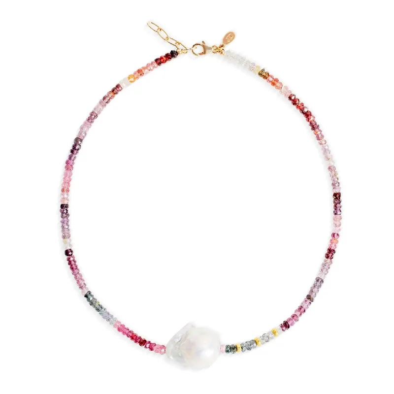 Sangria Ombre Spinel Gold Baroque Pearl Necklace