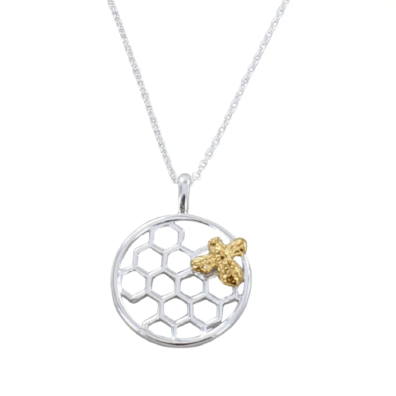 Sterling Silver Bee and Honeycomb Necklace