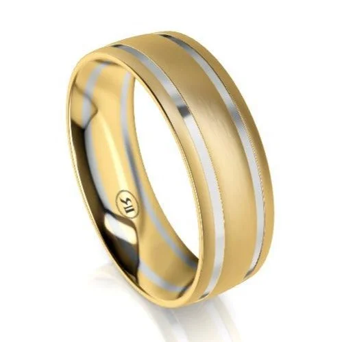 The Salisbury Yellow and White Gold Grooved Mens Wedding Ring