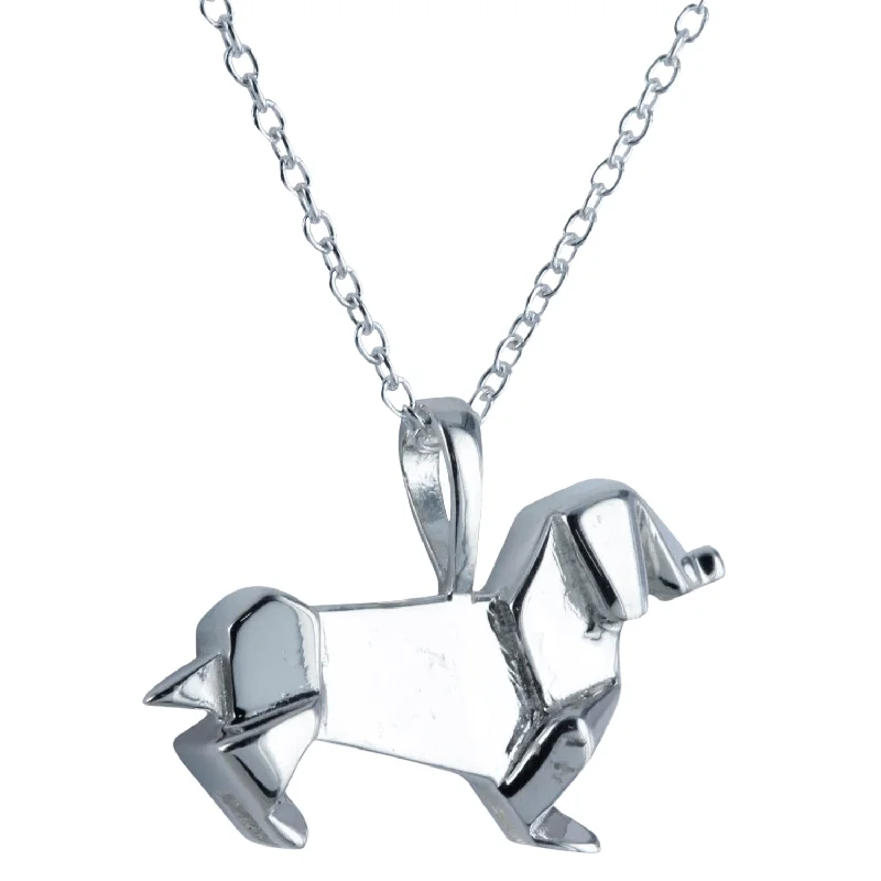 Origami Dachshund Sterling Silver Necklace