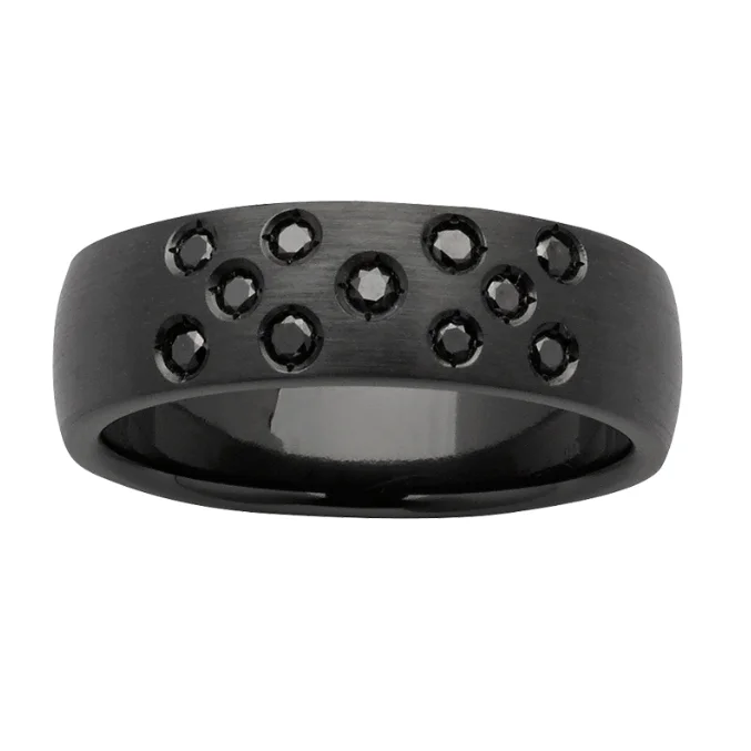 Custom Black Zirconium and Multi Black Diamond Women's Wedding Band