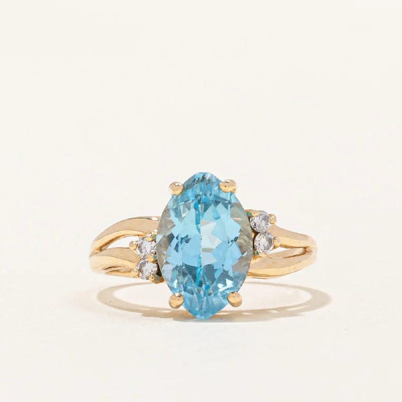 Blue Topaz & Diamond Cocktail Ring | 3.00ct, 0.08ctw | SZ 5.75 |