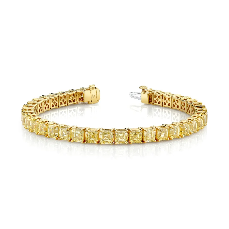 Fancy Intense Yellow Asscher Cut Diamond Bracelet