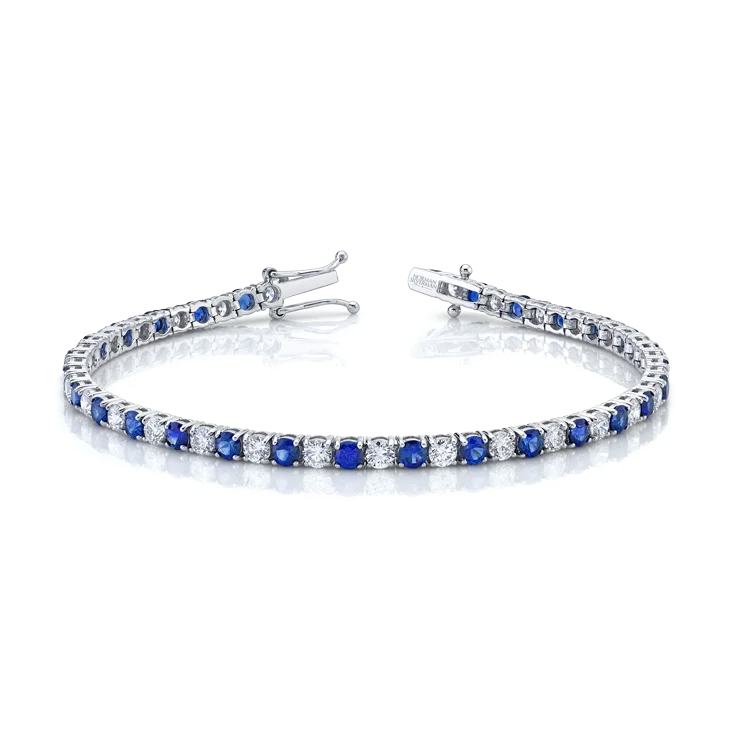 6.54 Carat 18k White Gold Diamond and Sapphire Straight Line Bracelet