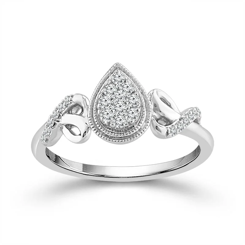 Sterling Silver 1/6 Carat Pear Shaped Multi Stone Diamond Promise Ring