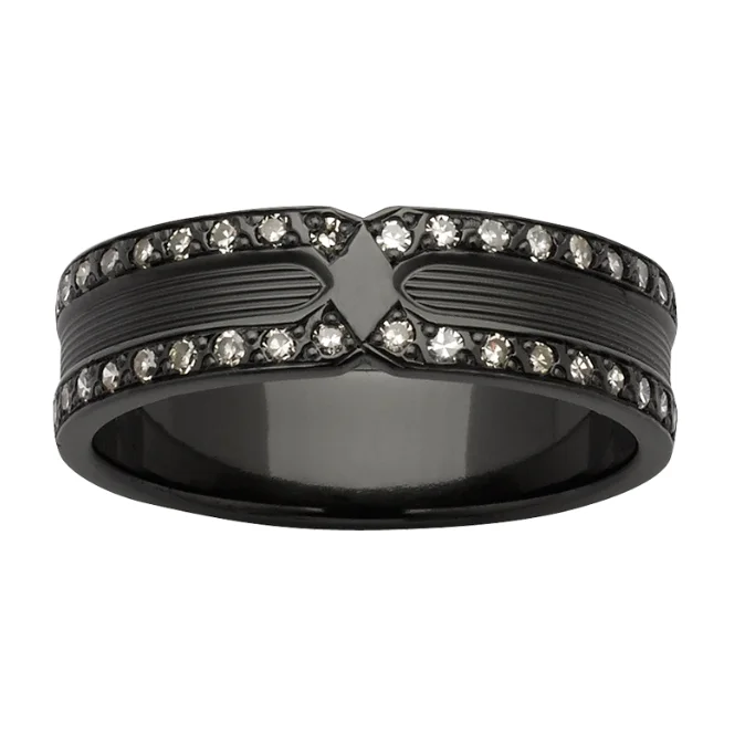 Custom Black Zirconium and Dual Row Diamond Women's Wedding Ring