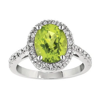 Grand Halo Peridot and Diamond Ring