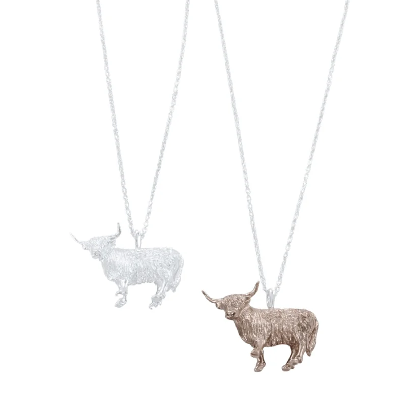 Sterling Silver Standing Highland Cow Necklace